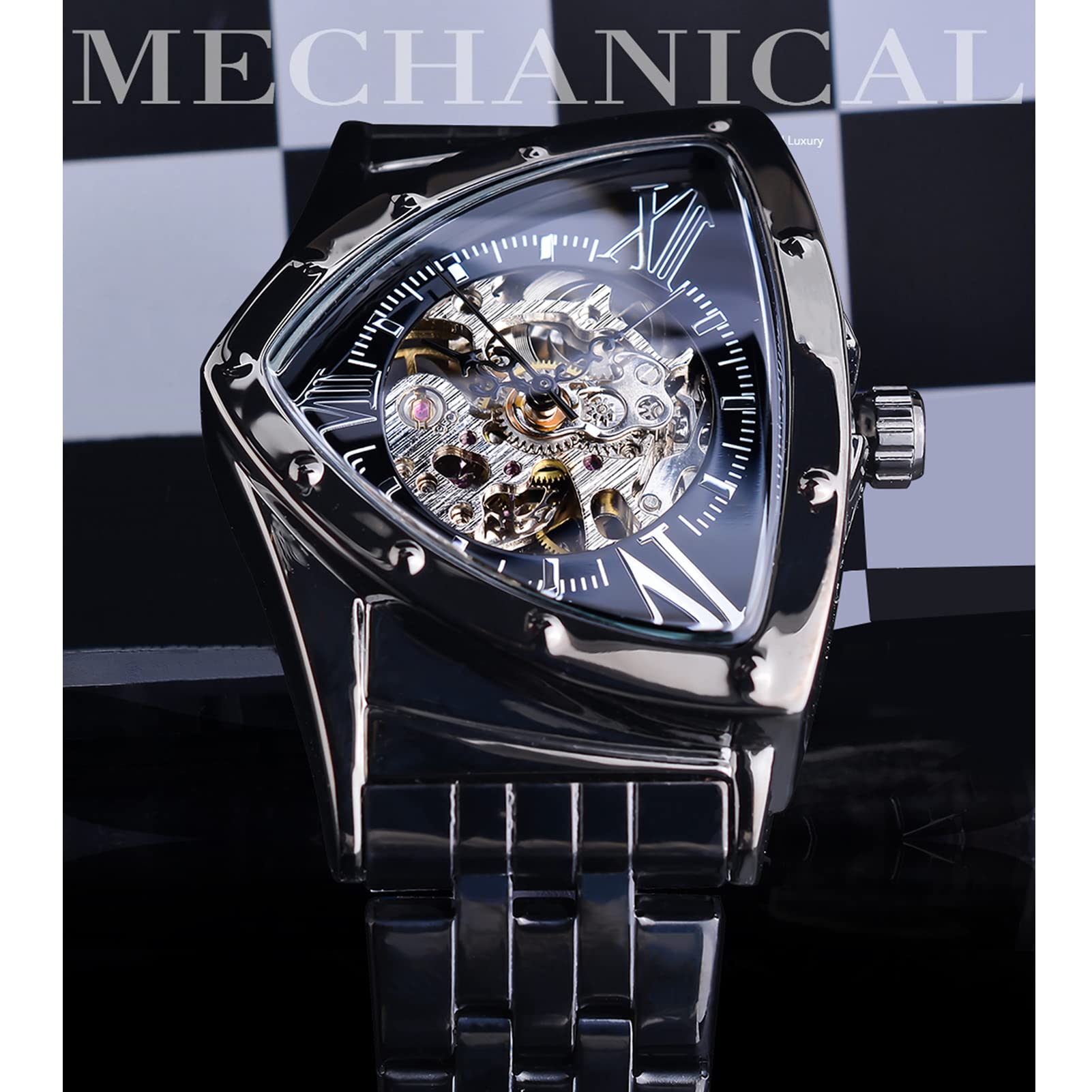 FORSINING Montre automatique pour homme, cadran triangulaire, squelette, montre mécanique de luxe pour homme