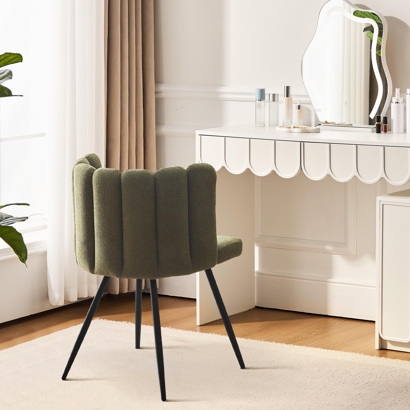 CLIPOP Dressing Table Chair Fabric Vanity Chair with Padded Back and Metal Legs, Single Shell Chairs for Bedroom Living Room Dining Room (1, dark green fabric) โ image 1
