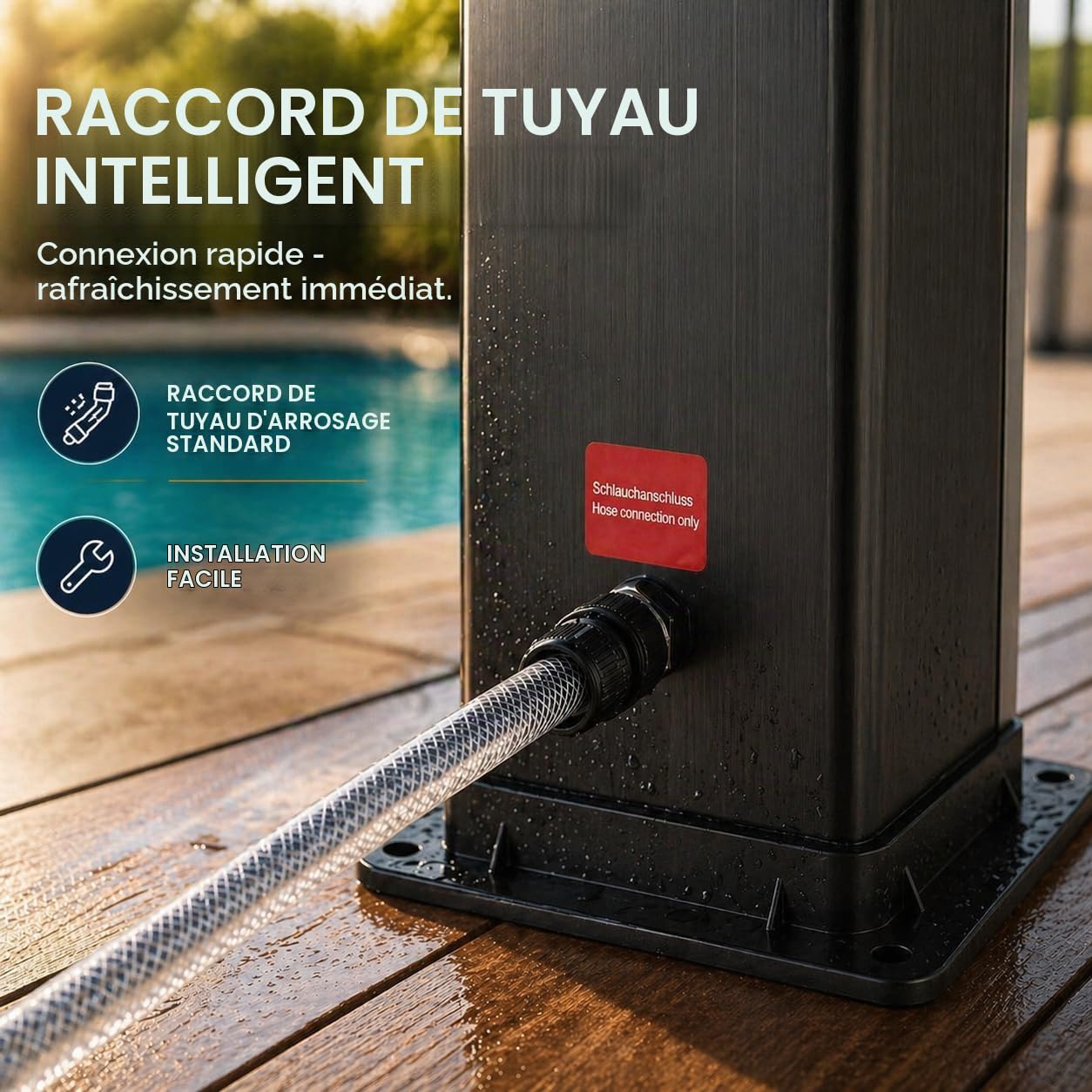 Douche Solaire Douche de Jardin 40 litres - Chaude avec Robinet et Pommeau de Douche Réglable Max. 60°C - sans raccordement électrique Extérieure Piscine Plage Jardin - Ocean en Noir