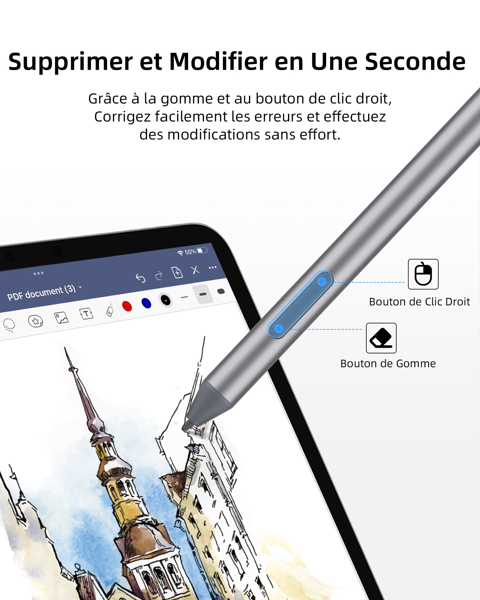 Metapen Stylet M2 Biz pour Microsoft Surface (niveau de pression 4096, autonomie de 180 jours de batterie AAAA), stylet de surface bouton 2 en 1 pour Surface Pro X/9/8/7/6/5/4/3/Go 3/Studio 2/Book 3