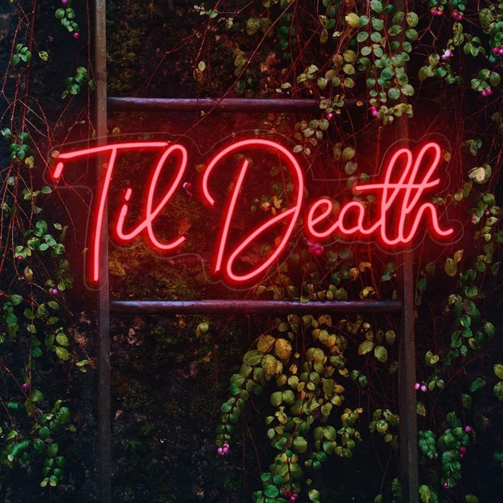 Til Death Neon Sign Wedding Wall Decor Led Neon Til Death Wedding Light Sign Wall Decor Engagement Anniversary Proposal Party Gifts, Size:50 * 20cm