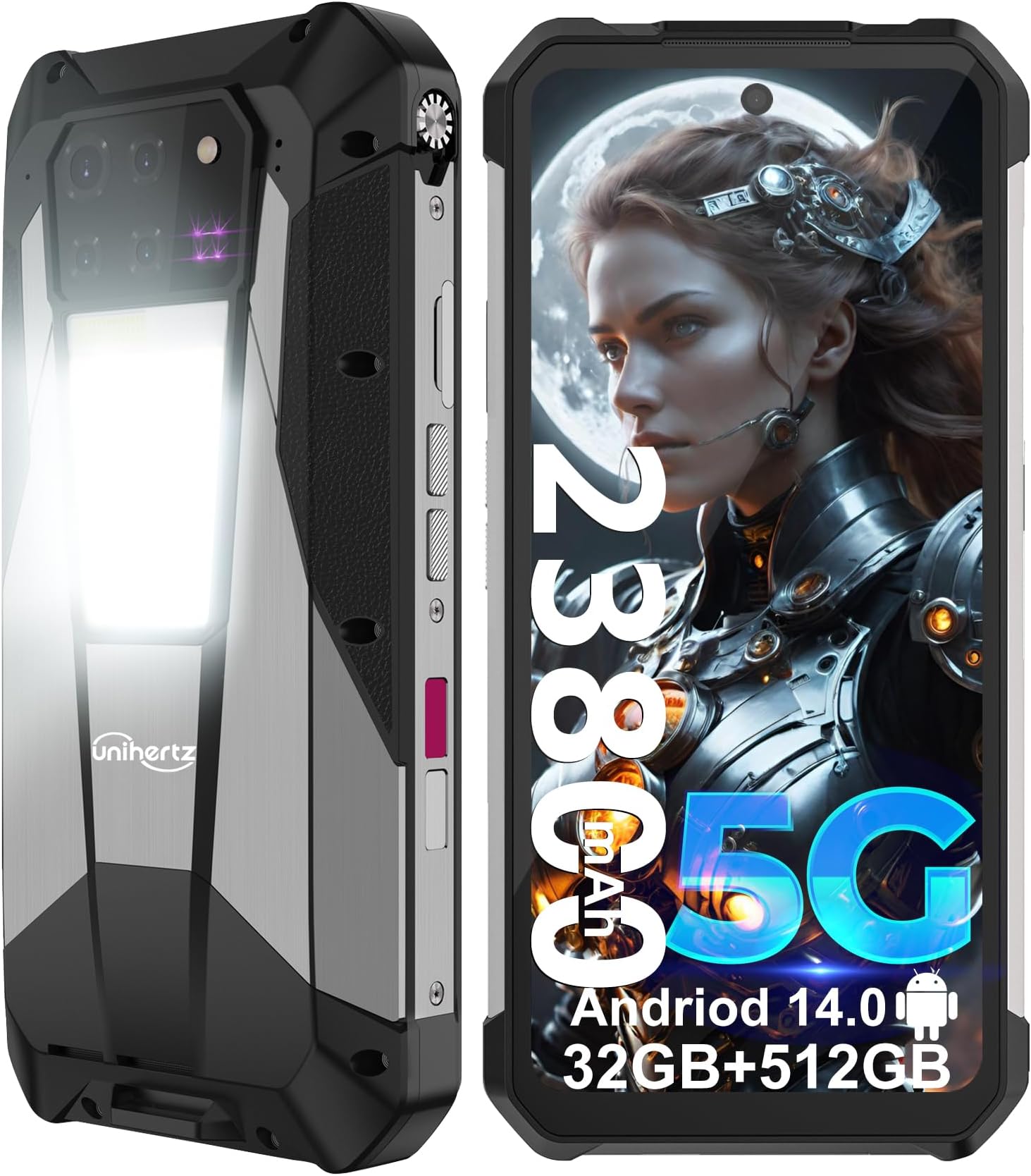 Tank 3 Pro Rugged Smartphone, Android 14 5G Cell Phone with Projector, 32GB RAM+512GB ROM, 6.79" Waterproof Outdoor Mobile Phones Unlocked, 23800mAh/OTG/GPS(Support T-Mobile&Verizon Only)
