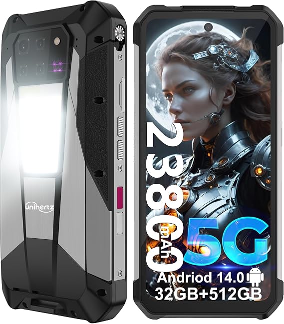 Tank 3 Pro Rugged Smartphone, Android 14 5G Cell Phone with Projector, 32GB RAM+512GB ROM, 6.79 Waterproof Outdoor Mobile Phones Unlocked, 23800mAh/OTG/GPS(Support T-Mobile&Verizon Only)