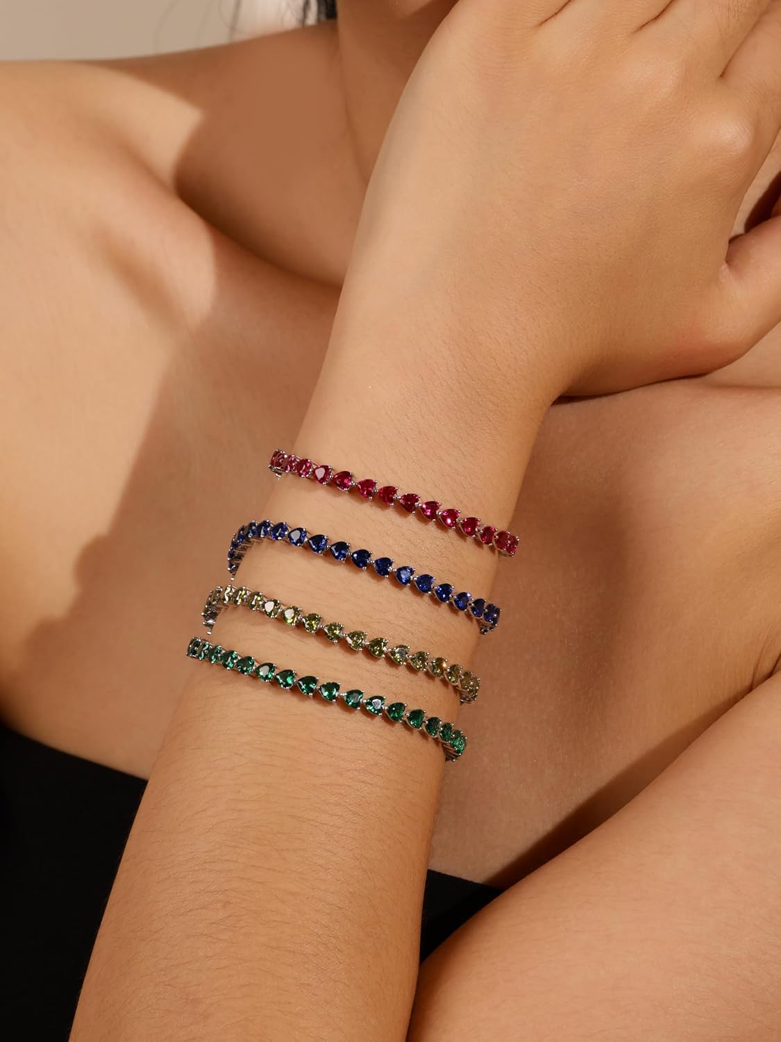 FANCIME Heartline Sterling Silver Tennis Bracelet Heart Gem 7.28" | 4mm Birthstone Bracelets for Women