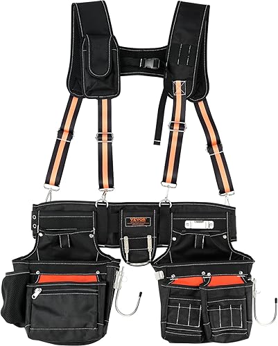Miniatura 1 de VEVOR Cinturón de herramientas con tirantes, 29 bolsillos, tamaño de cintura ajustable de 29 a 54 pulgadas, cinturones de herramientas para hombres,