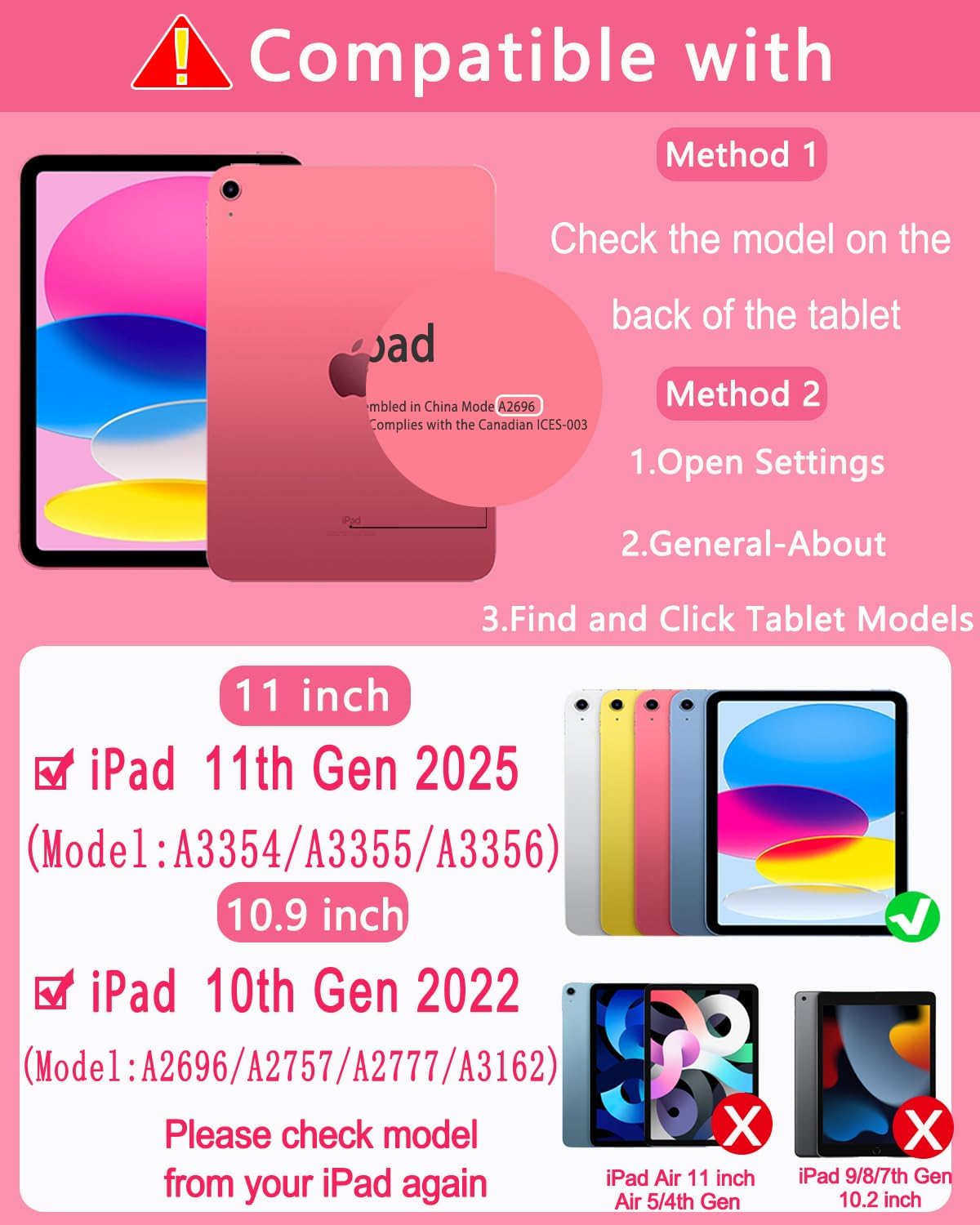 Case with Keyboard Mouse for iPad A16 11th 10th Generation 11/10.9 inch,Rainbow Backlit Detachable Keypad Rotatable Magnetic Cover with Pencil Holder for iPad 11 2025 10 Gen 2022 Pink - Image 2