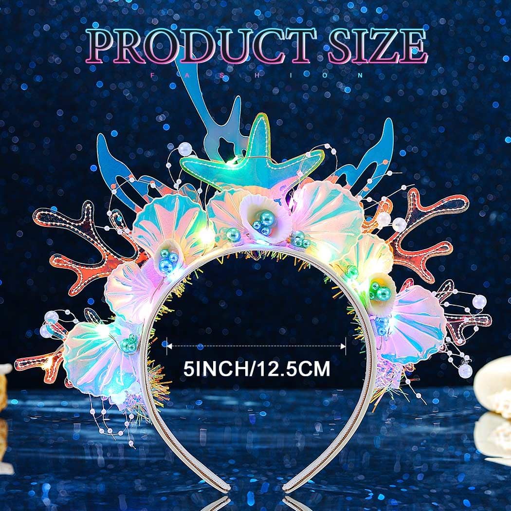 JAKAWIN Light Up Mermaid Accessories Ocean Costume Headband Under the Sea Hair Accessories for Women - Image 4