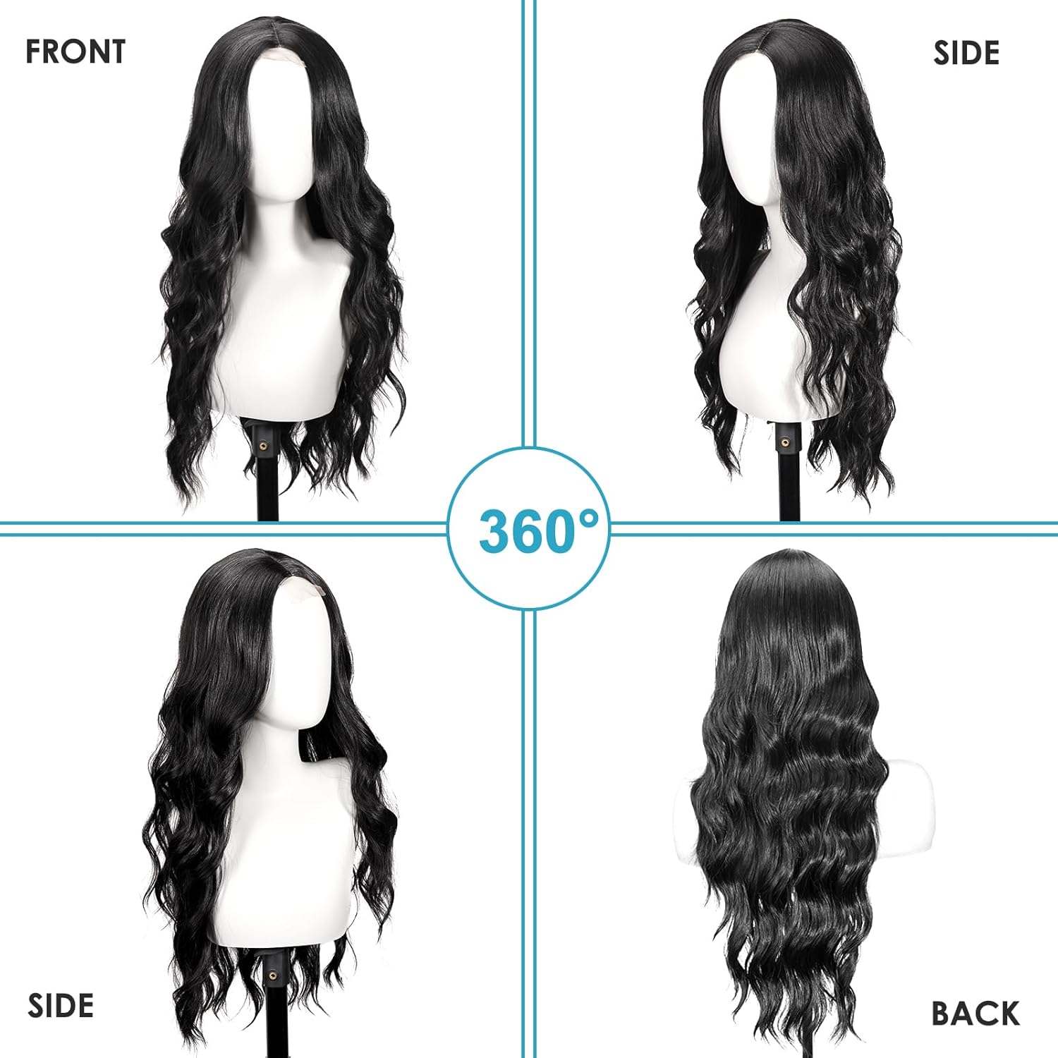 Black Wig for Women, 26 Inch Long Wavy Lace Hairline Middle Part Natural Looking Synthetic Heat Resistant Fiber Wigs for Daily, Party, Halloween and Cosplay, Black - Image 2