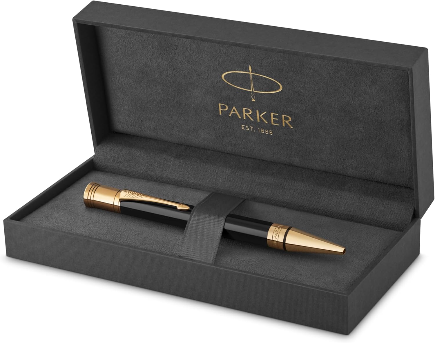 PARKER Duofold Ballpoint Pen, Classic Black with Gold Trim, Medium Point Black Ink Refill