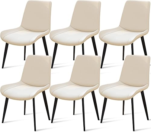 Miniatura 17 de Juego de 4 sillas de comedor, modernas sillas de comedor tapizadas de piel sintética con patas de metal resistentes y respaldo cómodo, sillas