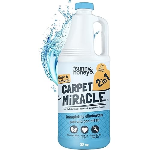 Sunny & Honey Carpet Cleaner Solution - 32 Fl Oz, Fresh Summer Scent - Rug Shampoo & Upholstery Cleaning Solution - Pet Surface Odor Eliminator & Pet Stain Remover