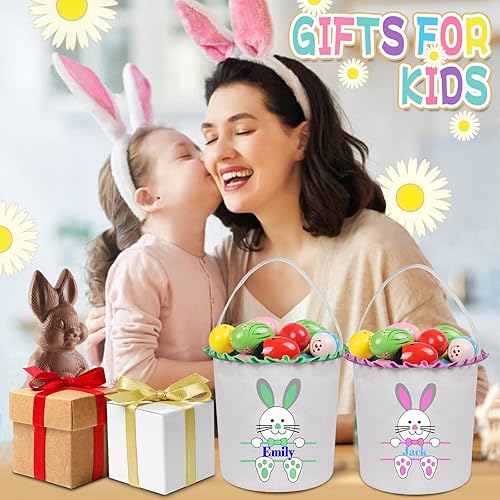 Miniatura 29 de Cesta de Pascua para niños, cestas de Pascua personalizadas con nombre, cesta de conejo de Pascua, cesta de caza de huevos de Pascua, bolsas