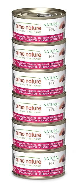Almo Nature HFC Natural - Comida Húmeda para Gatos - Pollo e Hígado - 70 g x 6 Latas