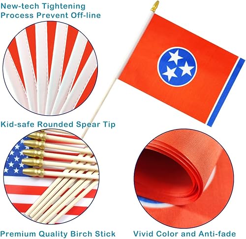 Miniatura 3 de Newperlite Banderas pequeñas de mano de Tennessee Stick Flag - Poste de madera maciza y parte superior de lanza, paquete de 12, 5 x 8 pulgadas