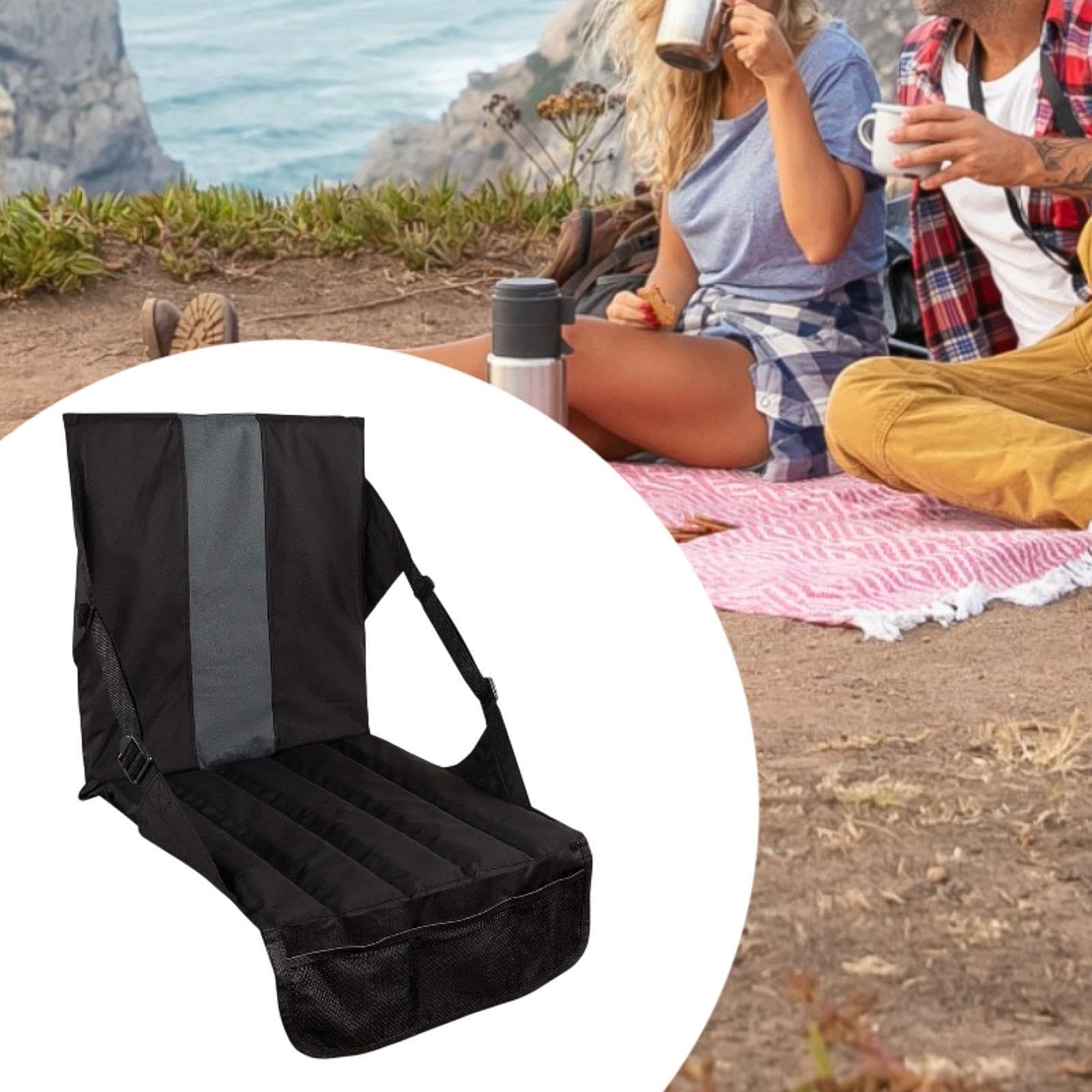 QSTDGVPW Stadium Seat Cushion, Seat Pad, Lightweight Sit Mat, Multipurpose Bleacher Cushion with Back Support for Outdoor Beach, Black