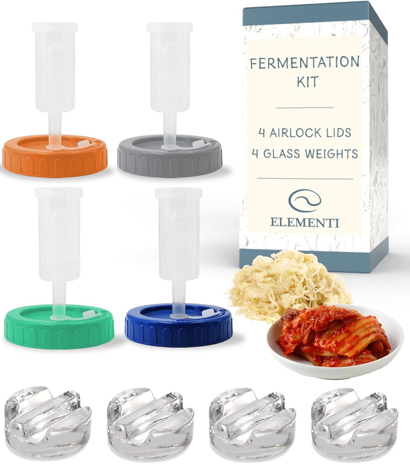 Elementi Mason Jar Fermentation Kit – 4-pack lids & weights for wide-mouth jars