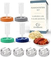 Vista 9 de Elementi Kit de fermentación – Juego de 2 pesos de fermentación de vidrio y tapas de fermentación de tarro de masón de boca ancha – Kit de chucrut