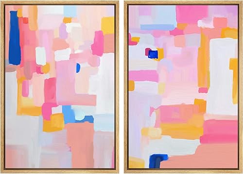 Miniatura 77 de SIGNLEADER Lienzo enmarcado para pared, juego de arte geométrico de mediados de siglo, formas de tocadiscos de música, ilustraciones abstractas,