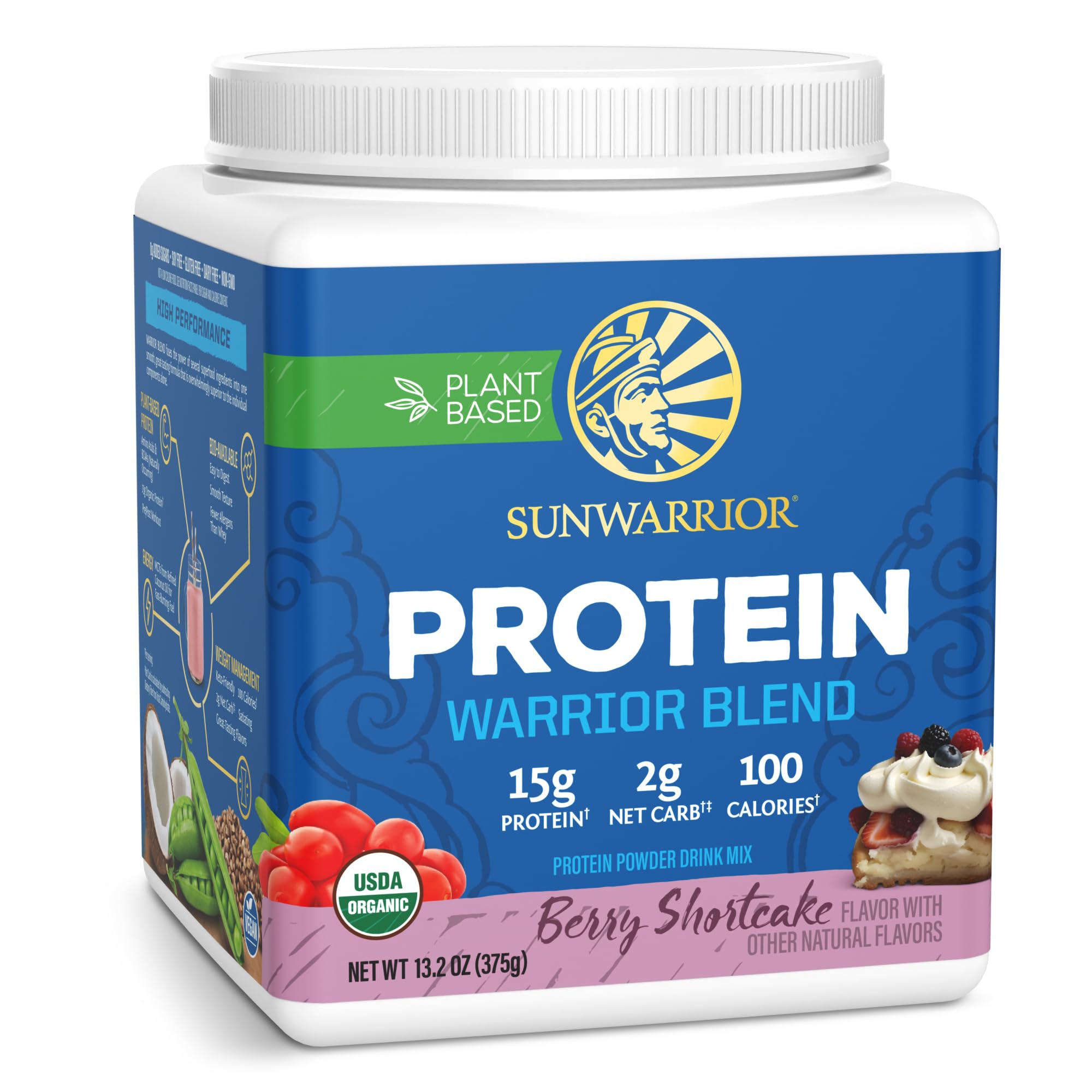 Warrior Blend, Plant Based, Raw Vegan Protein Powder with Peas & Hemp, Berry, 13.2 Ounce (Pack of 1)