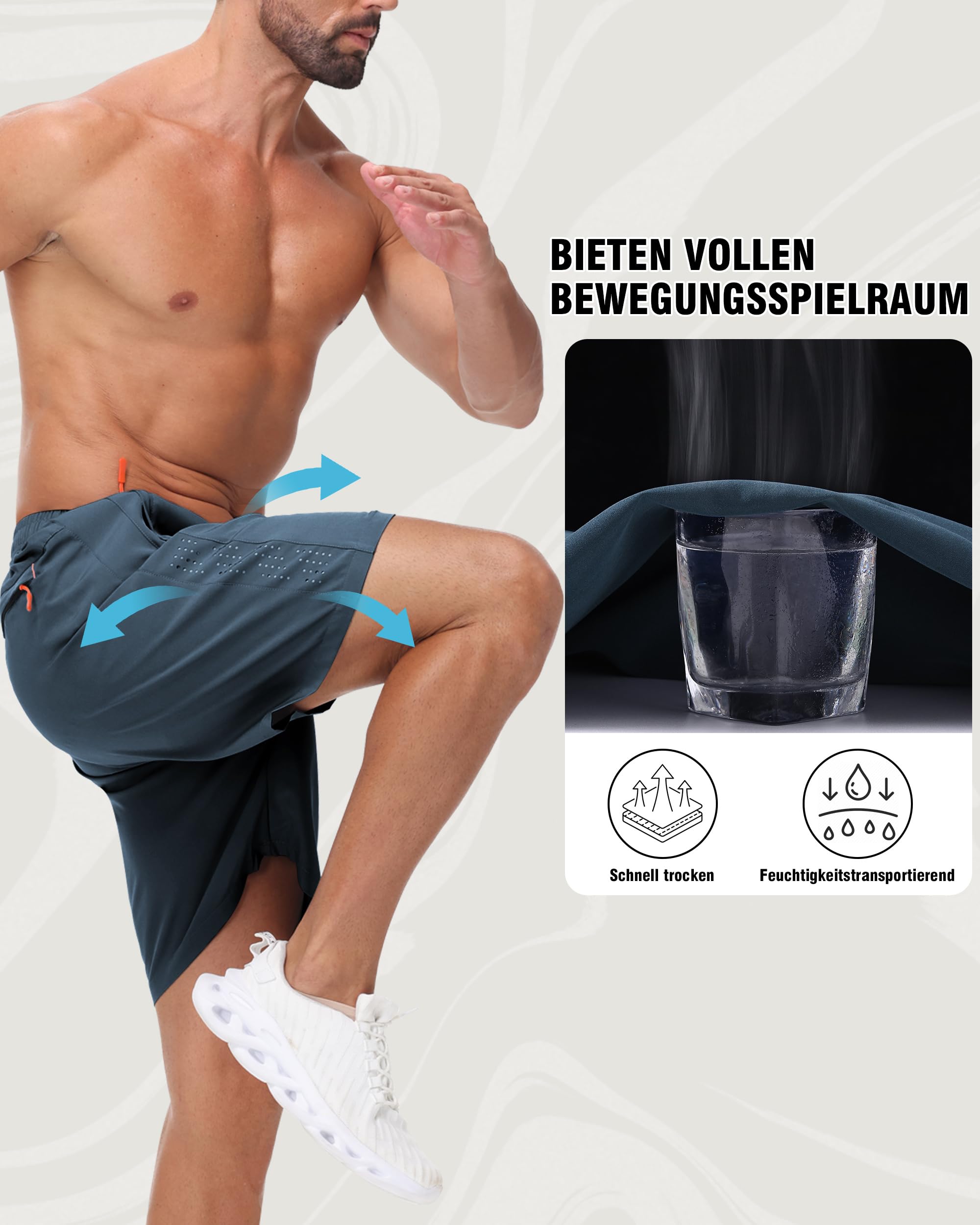 Zoofly Lot de 2 Pantalons de Sport Courts Hommes Short de Sport d'été avec Poches zippées Pantalon élastique Football Fitness Tennis Hommes