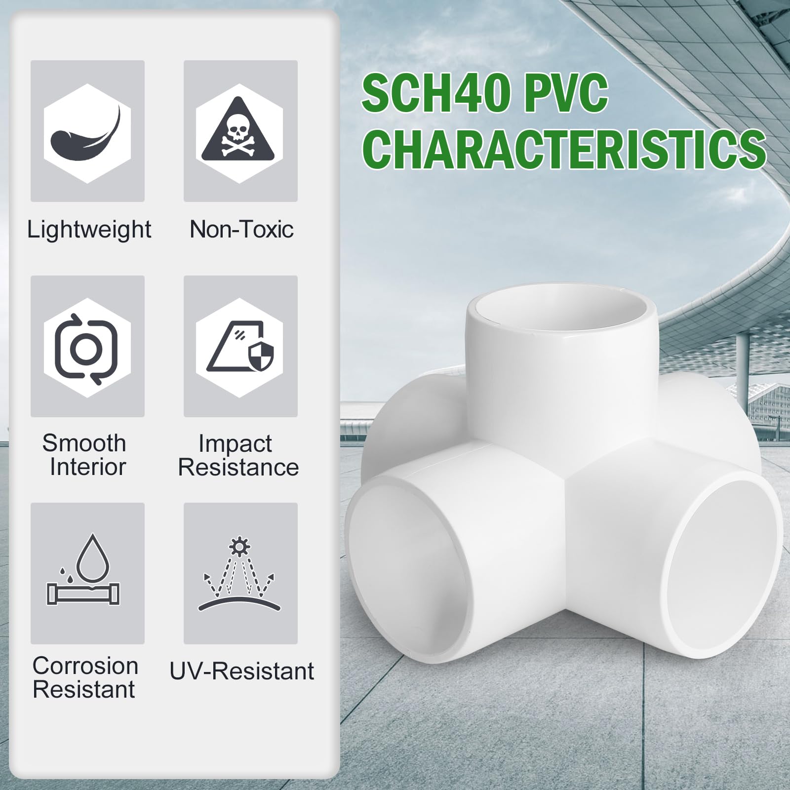 Raccordi per tubi in PVC a 5 vie, 3,8 cm, gomito in PVC, raccordo a T con uscita laterale a gomito in PVC, SCH40, per mobili, per tubi in PVC da 1-1/2", 4 pezzi