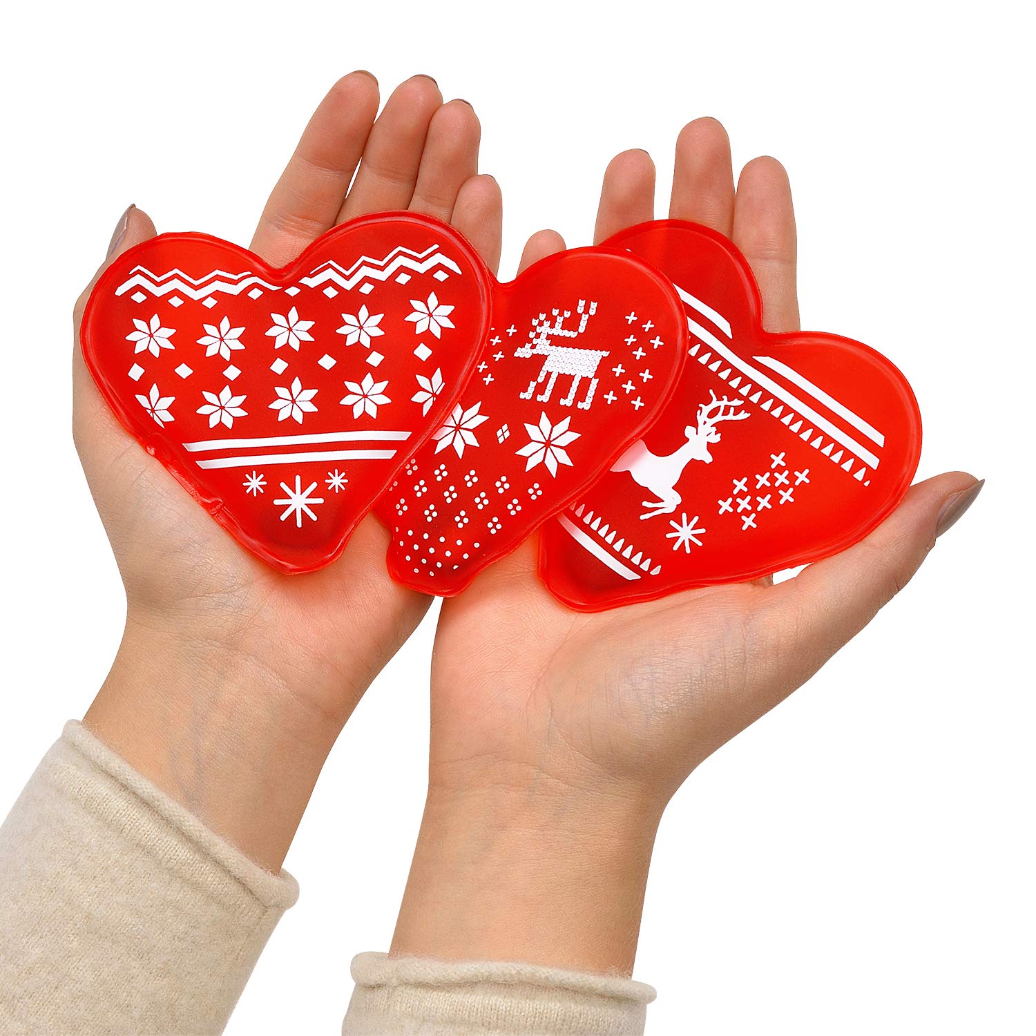 MC-Trend 3er Set Rentier Snowflake Handwärmer Taschenwärmer Herz für warme Finger gegen kalte Hände im Herbst und Winter, wiederverwendbar