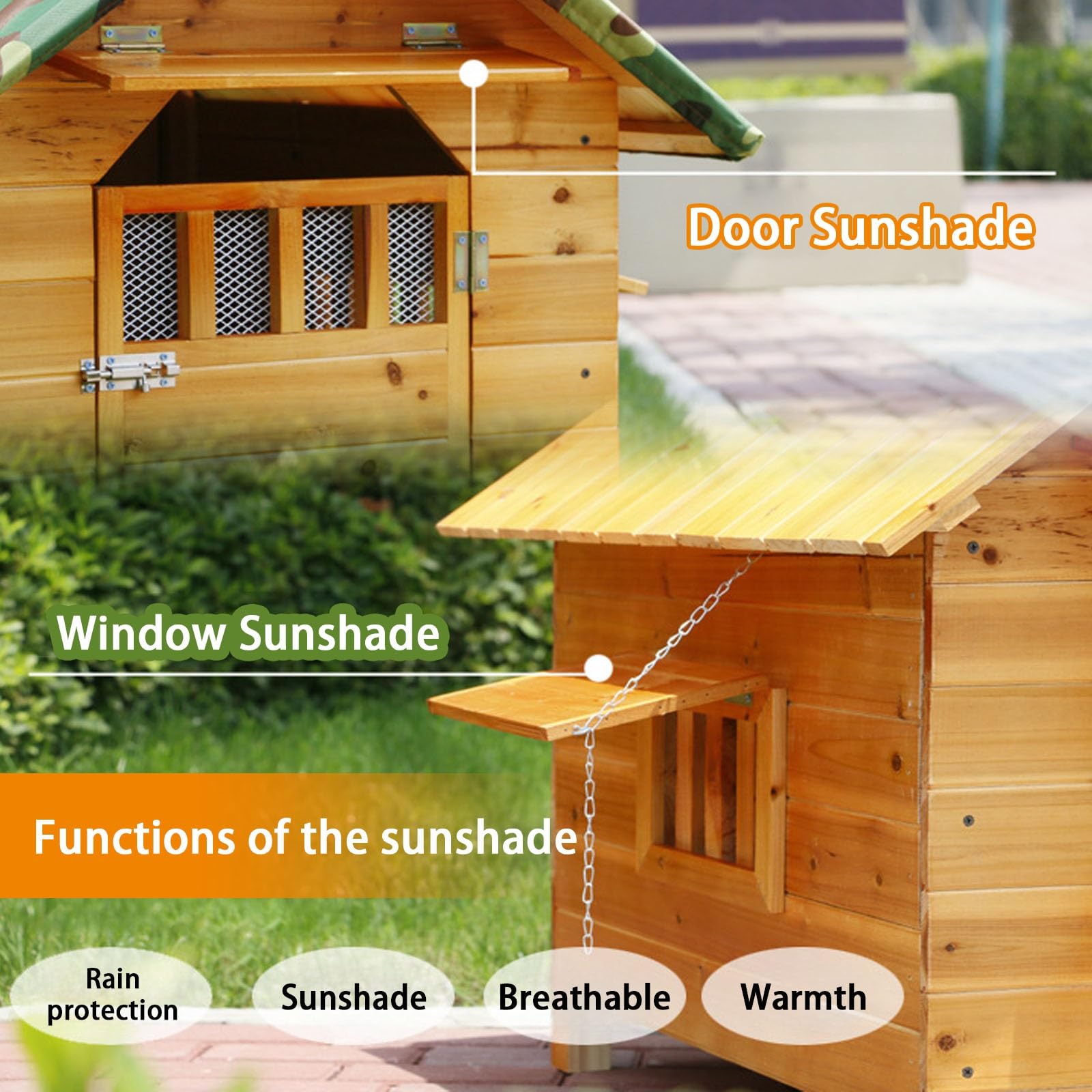 Hundehütte isoliert, hundehütte outdoor große hunde, hundebox holz, Mit Sonnenblende und Tür, Wetterfest für den Innen- und Außenbereich, herausnehmbarer Boden, hundezwinger outdoor(69x67x66cm)