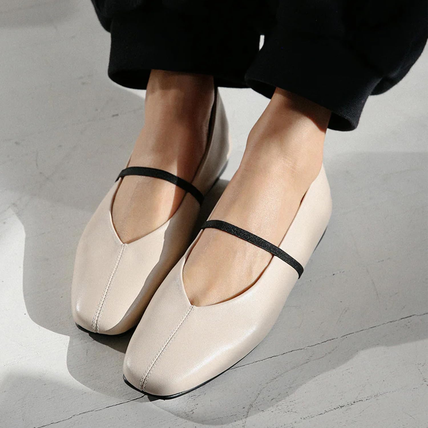 Ballet Flats for Women Square Toe Mary Jane Flat Comfort Slip On Work Ballerina Shoes with Elastic Strap - Image 2