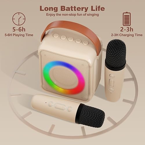 Miniatura 6 de SEATANK Mini máquina de karaoke para niños, juguetes para niñas, altavoz portátil de karaoke Bluetooth con 2 micrófonos inalámbricos, regalo de