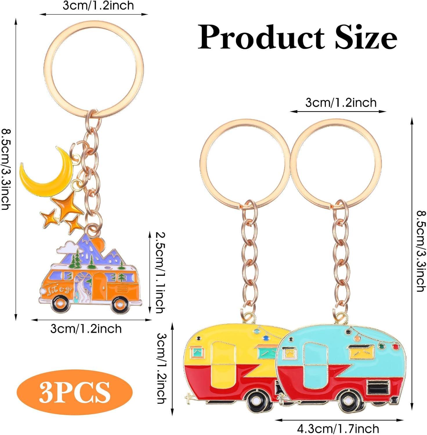 3 Pieces Camper Keychain, RV Camper Keyring, Upgraded Double-Side Metal Camping Key chain, Encampment Accessories for Travel Trailers Retro Camping Car Keychain Gifts for Men Women - Image 2