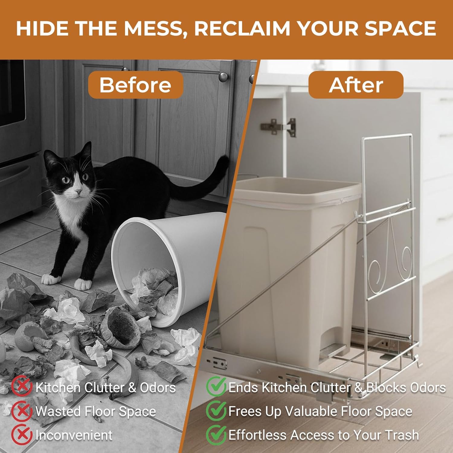 Pull Out Trash Can Under Cabinet, Heavy Duty 40 Qt Sliding Trash Can Cabinet Pull Out Kit