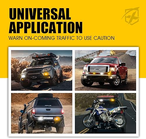 Miniatura 5 de Xprite Kit de luces estroboscópicas de montaje en superficie LED ámbarblanco, parrilla lateral, luz intermitente de advertencia de emergencia con