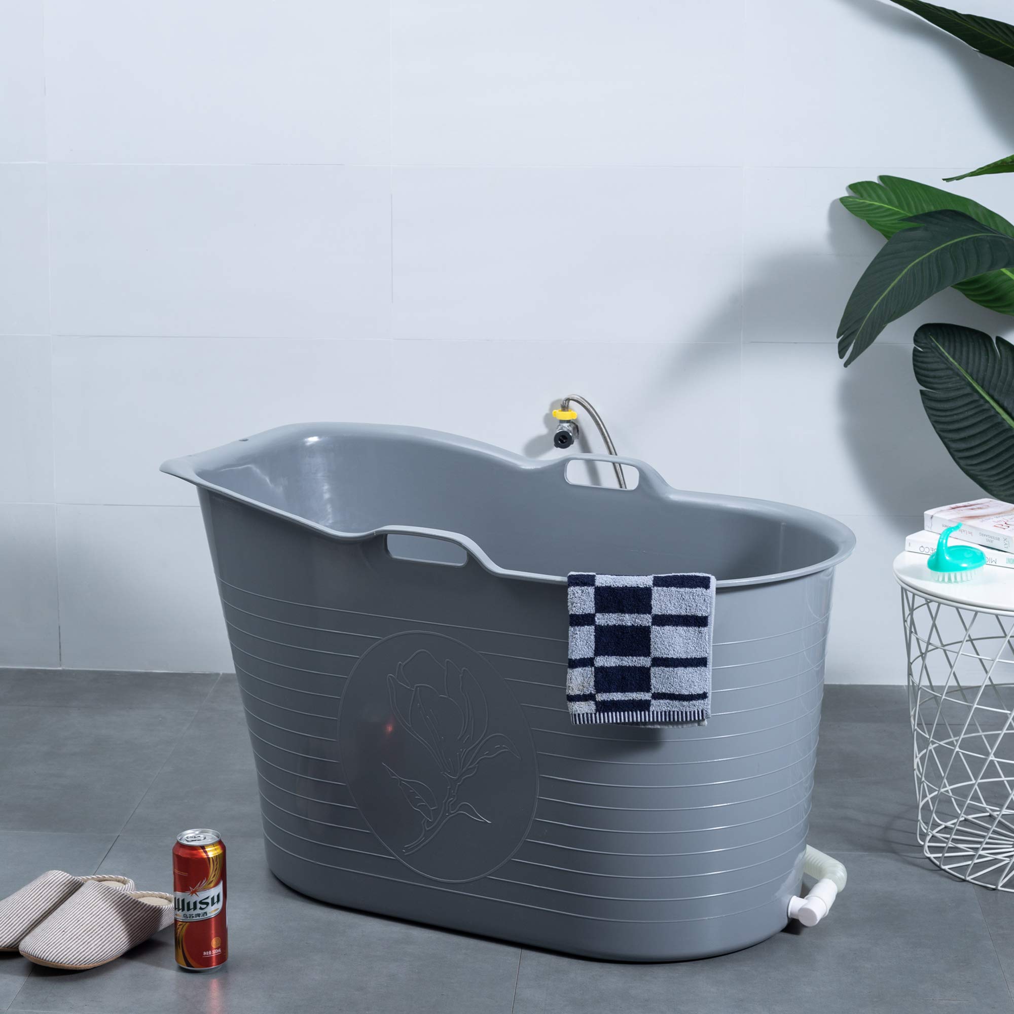 Schwänlein Mobile Bathtub, Ideal for The Small Bathroom, 97x52x65cm, Stylish and Atmospheric. (97cm, Grey)