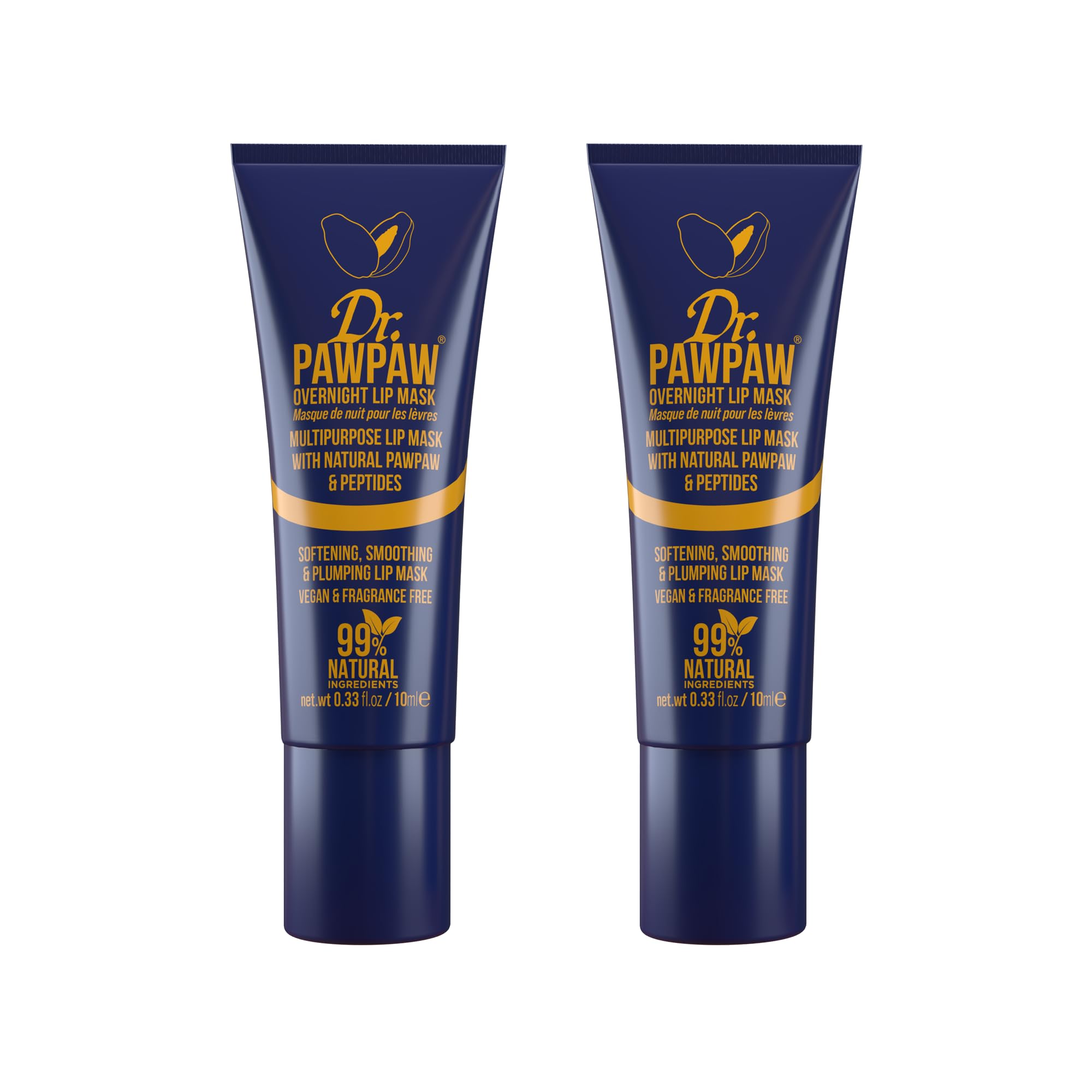 Dr.Pawpaw Overnight Lip Mask Balsamo Maschera Labbra Notte Con Peptidi – Idratante Con Olio Di Ricino, Aloe Vera E Papaya Fermentata, Multipack Confezione Da 2 X 10Ml-image