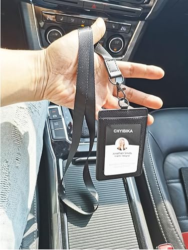 Miniatura 5 de Portatarjetas con cordón, soporte de cuero para tarjetas de identificación, soporte vertical para tarjetas de identificación para el trabajo y la