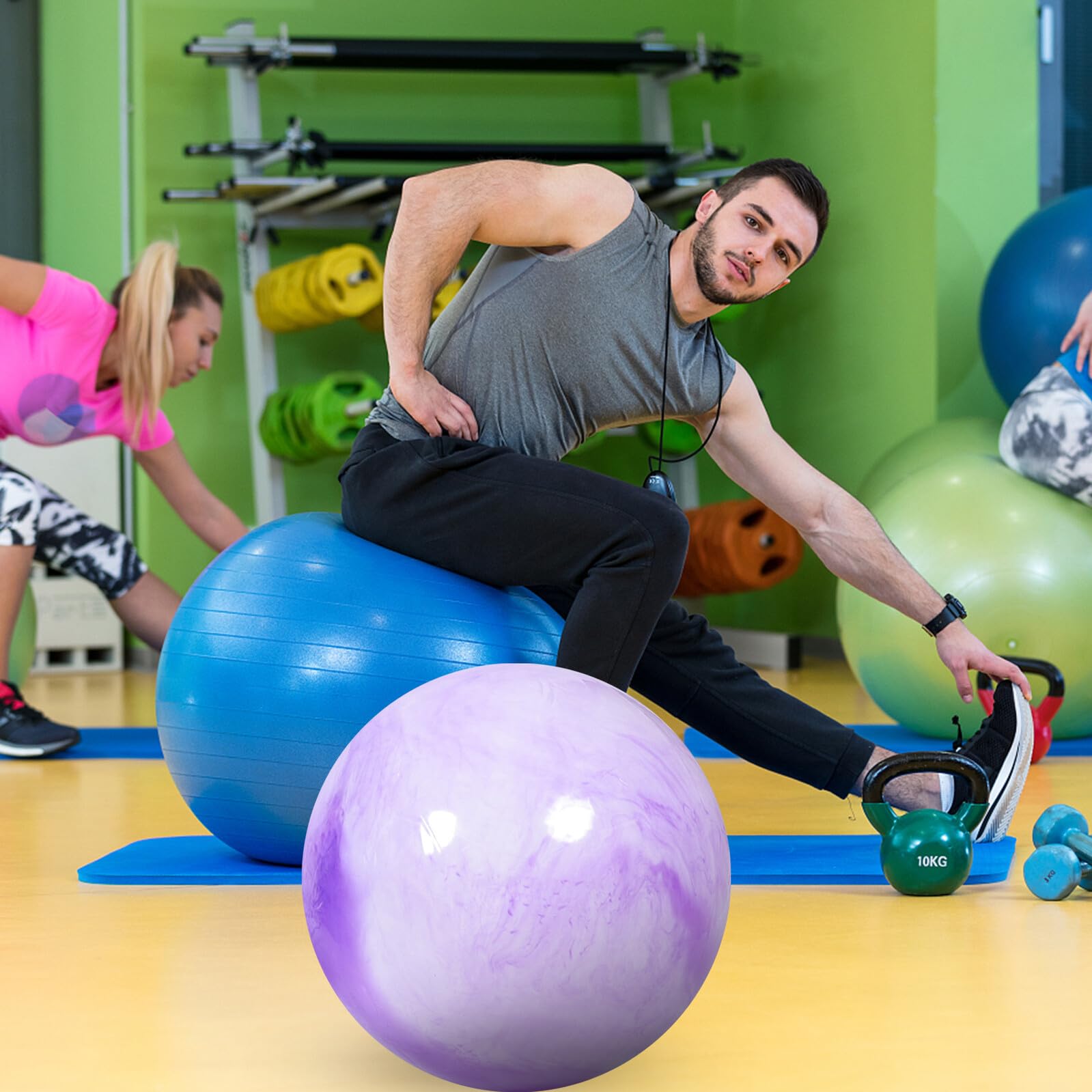 2 Stück Gymnastikball Marmor Optik 65cm PVC Mit Pumpe Hüpfball Pilates Yoga Geburt Fitness Kinder Outdoor