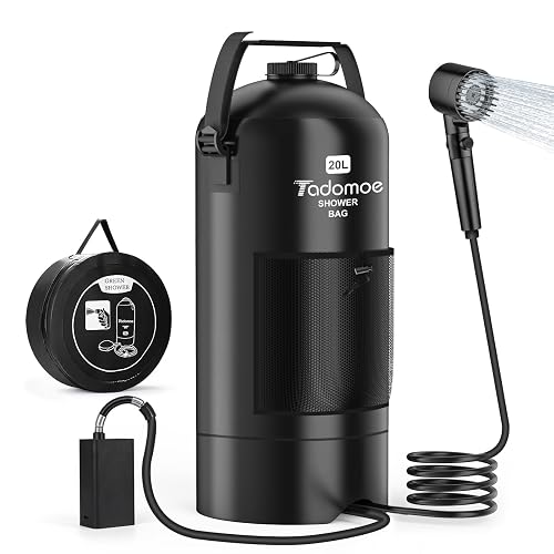 Portable Camping Shower with Battery Powered Pump, 5 Gal/20L Solar