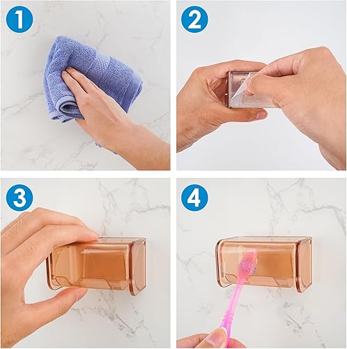 Miniatura 6 de Soporte para cepillos de dientes montado en la pared con cubierta para baño, 2 ranuras organizador de almacenamiento de cepillos de dientes para