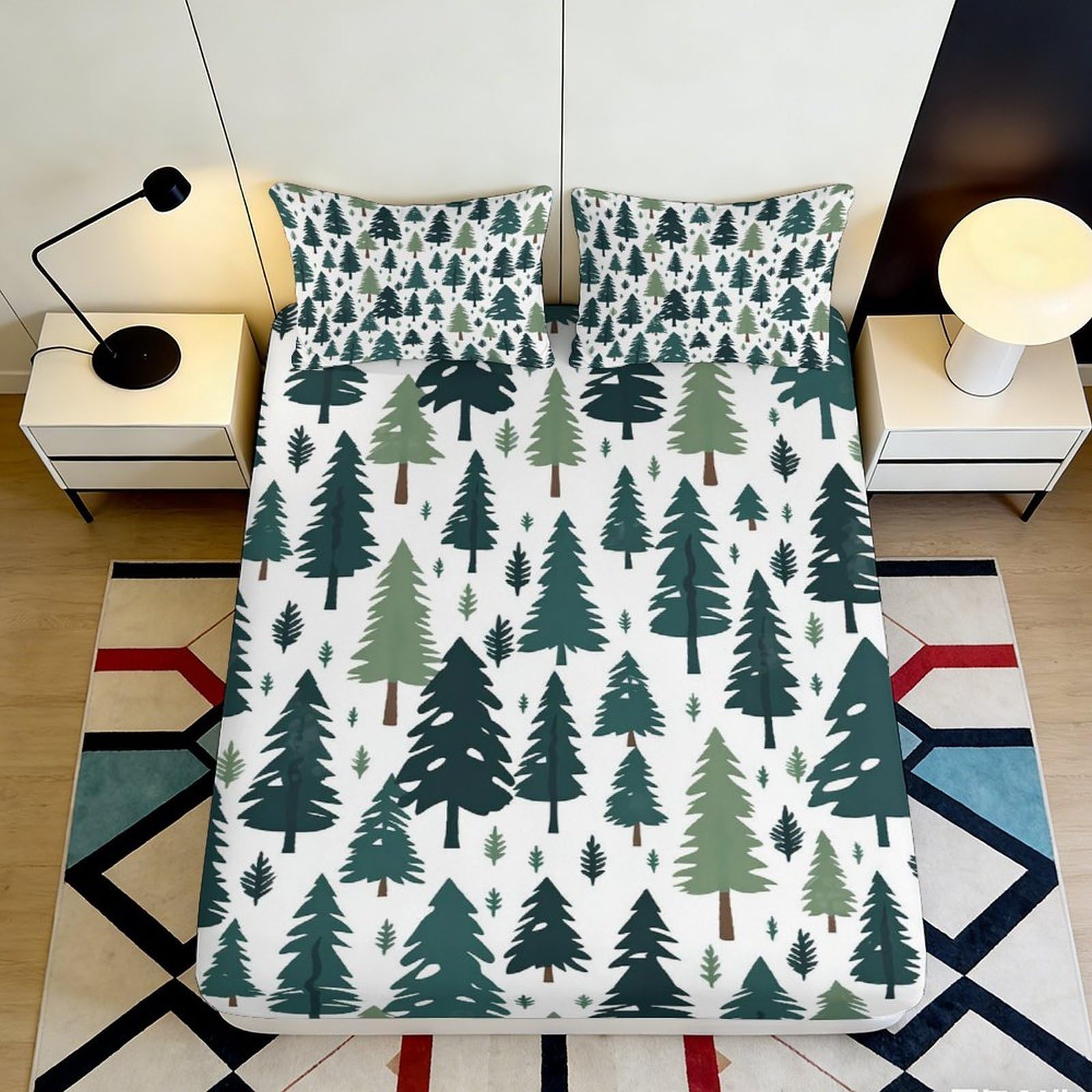 Pnayamiorkfel Style-10 3D Printed Pine Forest Fitted Sheet Microfiber Soft Breathable Spruce Tree Bed Cover For Bedroom Guest Room Decor 90X200x25cm