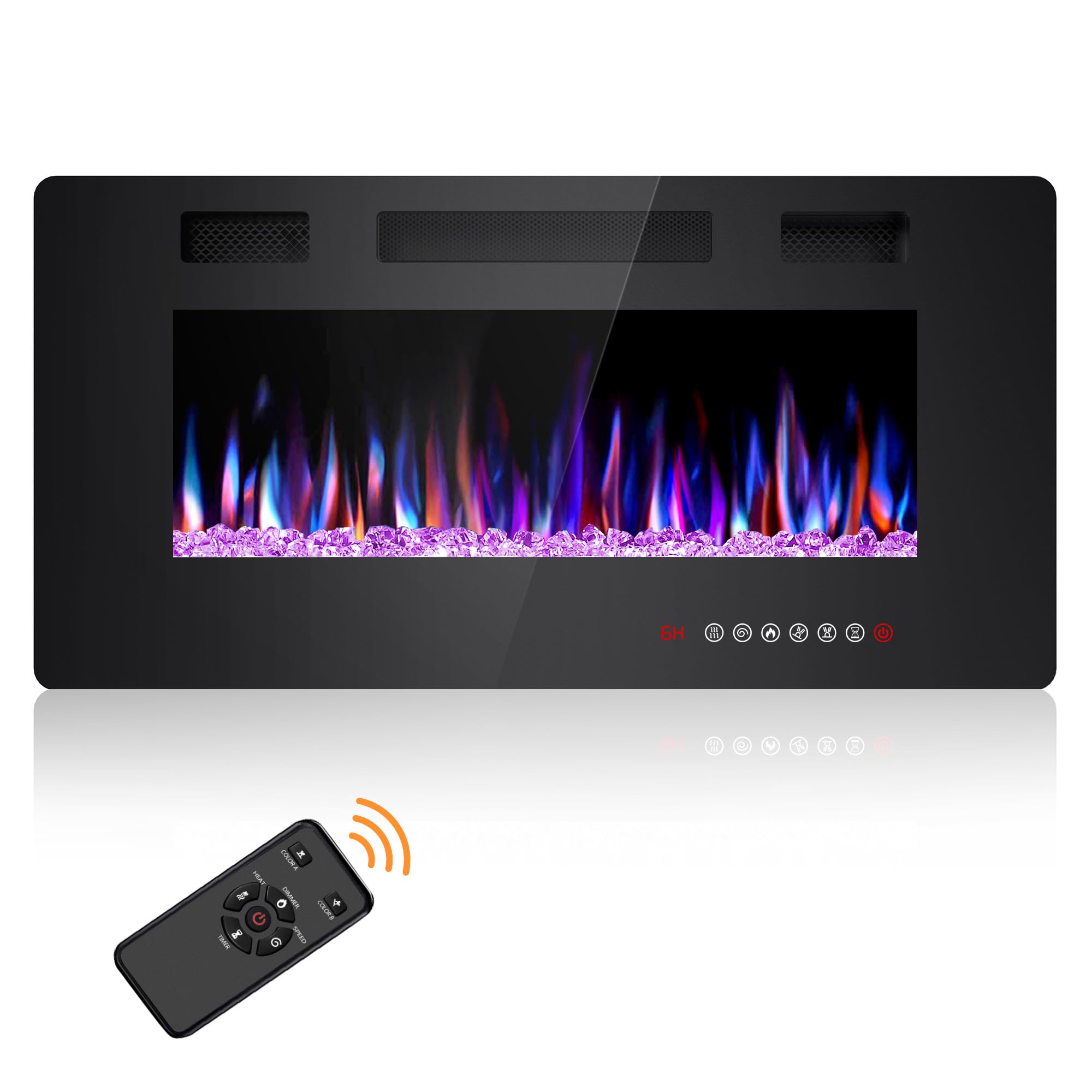 Joy Pebble 36 Inch Electric Fireplace Inserts, in-Wall Recessed and Wall Mounted 750/1500W Fireplace Heater, Touch Screen, Remote Control with Timer, Adjustable Flame Color and Speed