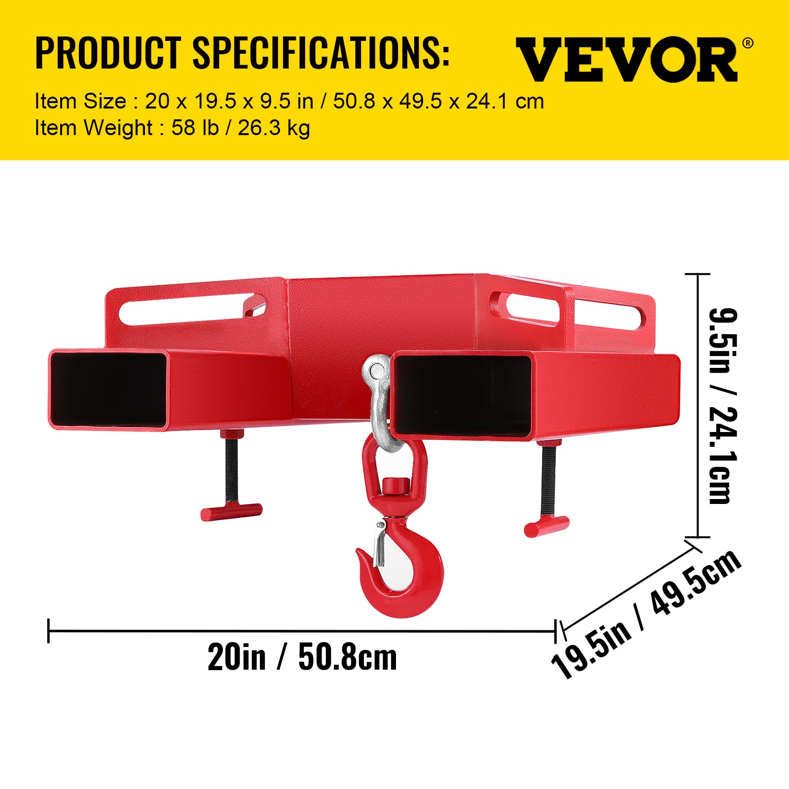 VEVOR Gancio Sollevatore Carrello Elevatore a Larghezza Forcella 360 mm, 3000KG / 6600 Libbre Grande Carrello Elevatore Sollevamento, Argano Sollevatore Gru Mobile con Gancio Girevole