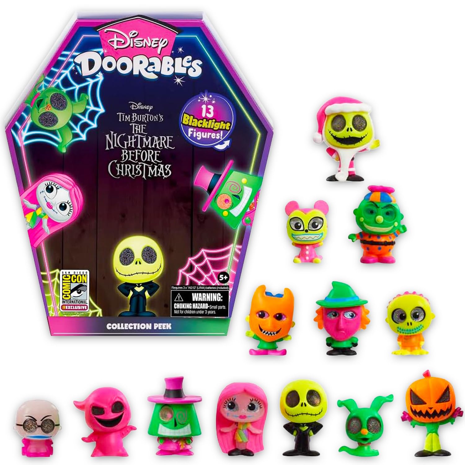 Nightmare Before Christmas Doorables Collection Peek - SDCC Exclusive 13 Blacklight Doorables Collectible Figures Featuring Jack Skellington, Sally,