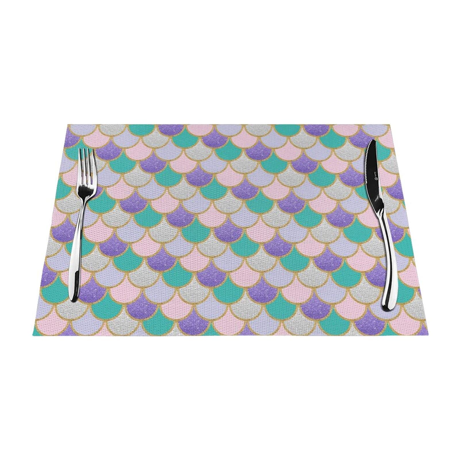 Tovaglietta a forma di sirena con stampa a squame da 40 cm x 30 cm resistente al calore antiscivolo in PVC per cucina, sala da pranzo e tavolo accessori decorativi
