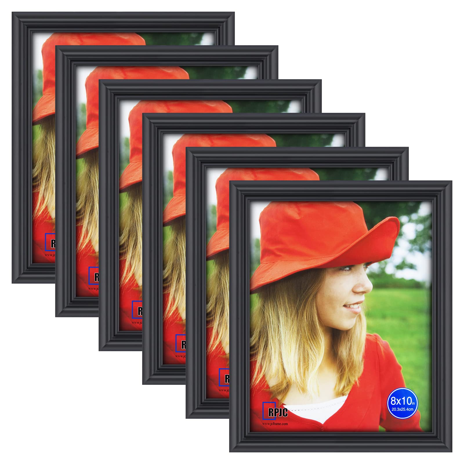 RPJC 8x10 inch Line Edge Picture Frames Made of Solid Wood for Table Top and Wall Mounting to Display Black 6 Pack
