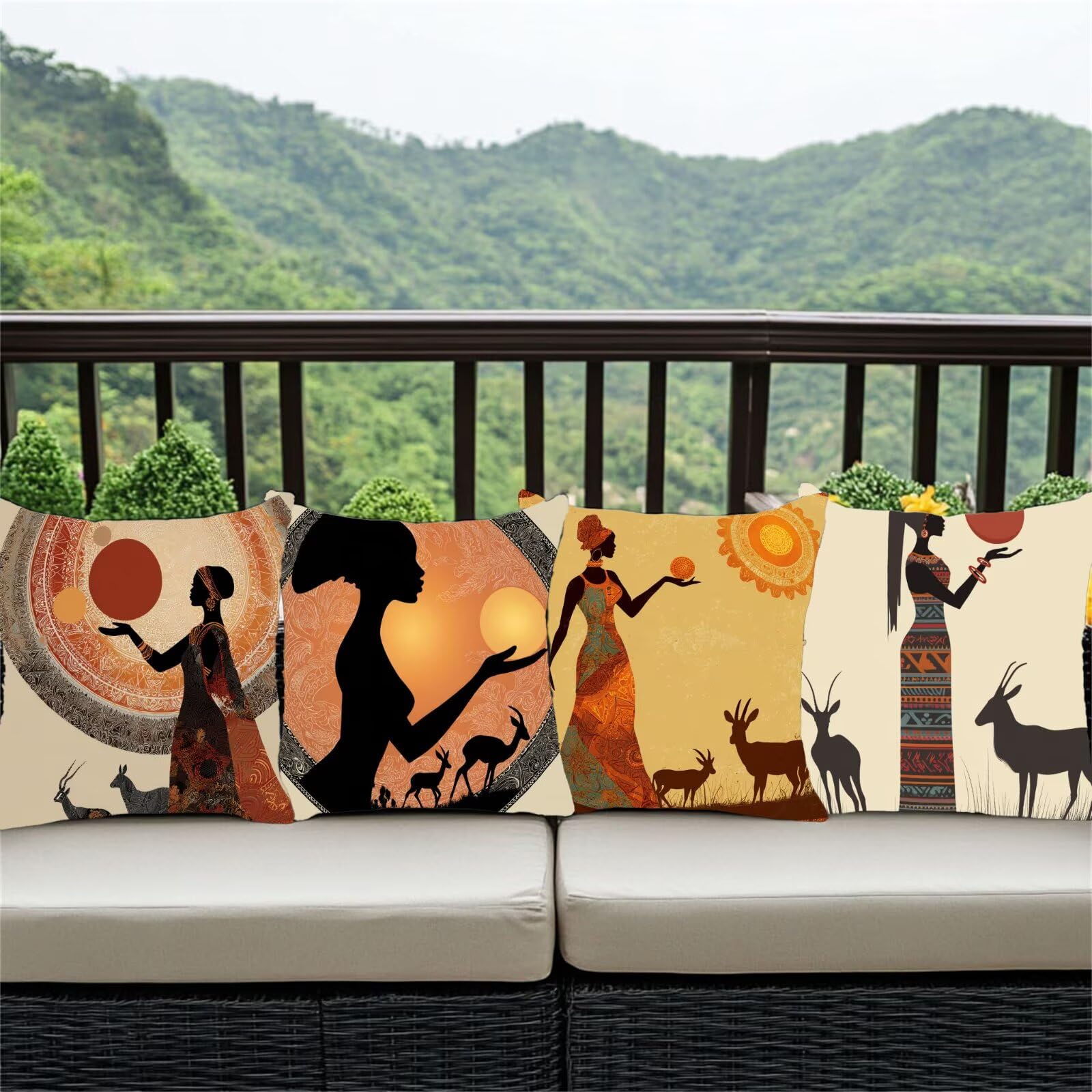 Federe per Cuscini 35x35 cm 4 Pezzi Impermeabile Set Giardino Esterno Copricuscini Quadrato Bifacciale