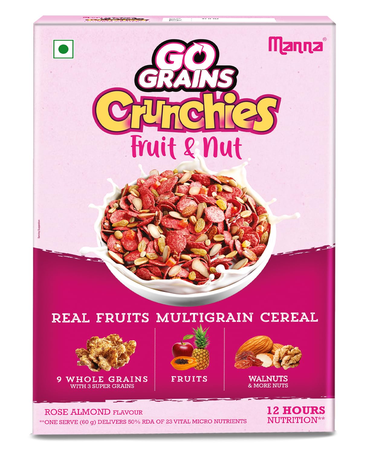 Manna Go Grains Crunchies, Rose Almond. Multigrain Breakfast Cereal for Kids. No Maida, No Refined Sugar. Fortified Cereal with 50% RDA of 23 Essential Vitamins and Minerals in every bowl. 300g (B0B53DB681) Amazon Price History, Amazon Price Tracker