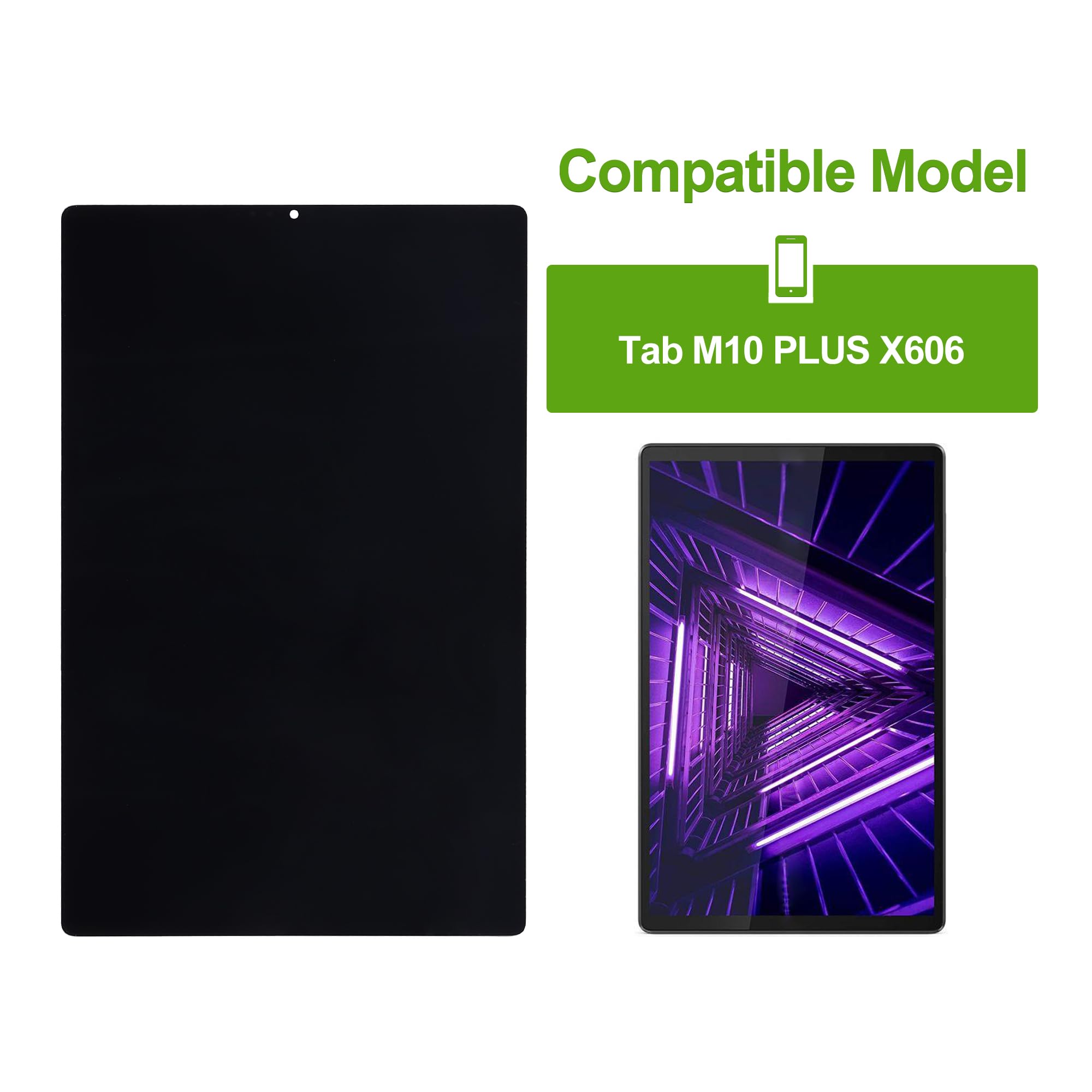 Display LCD compatibile con Lenovo Tab M10 Plus TB-X606/X606F/X606X Touch Screen Digitizer (nero con cornice) Ricambi con strumenti gratuiti