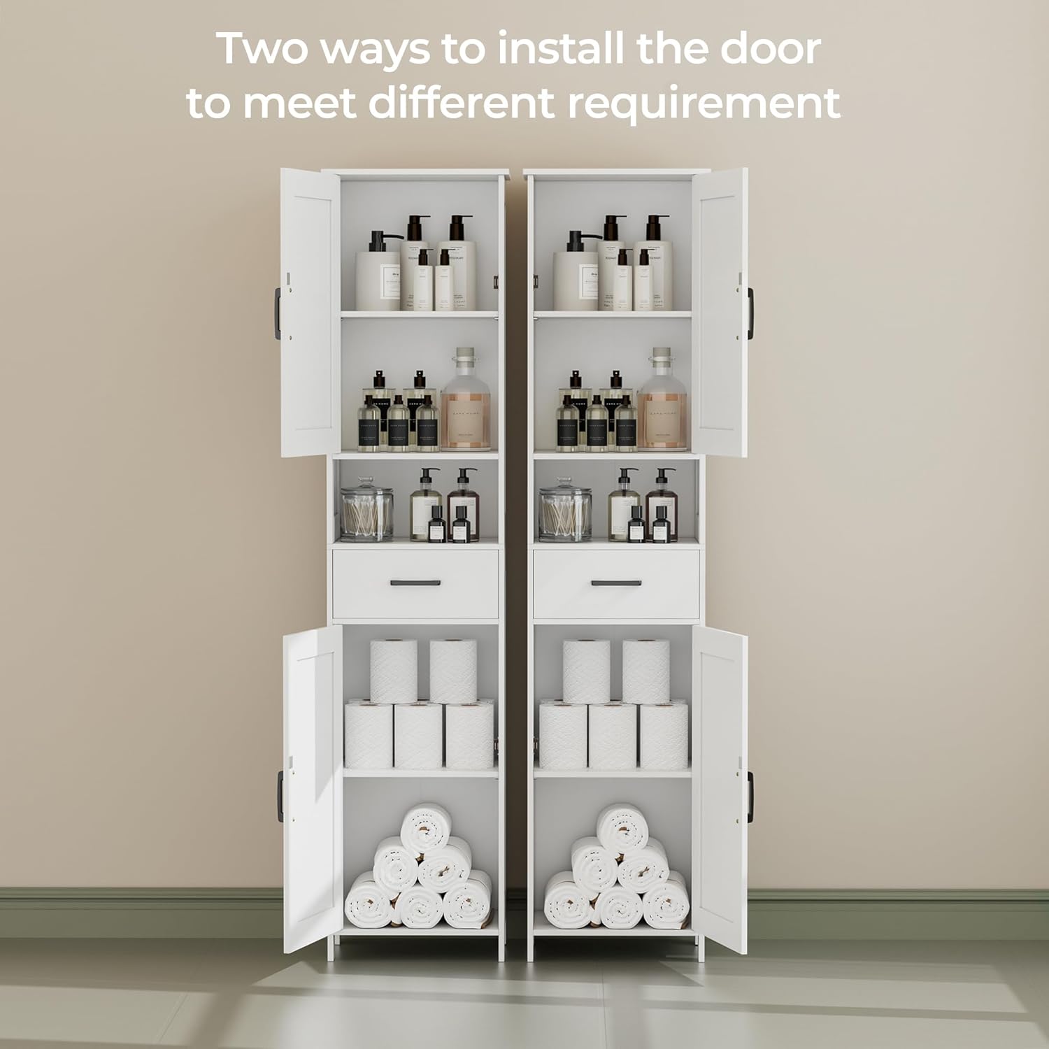 Bathroom Cabinets with Flexible Door Installation