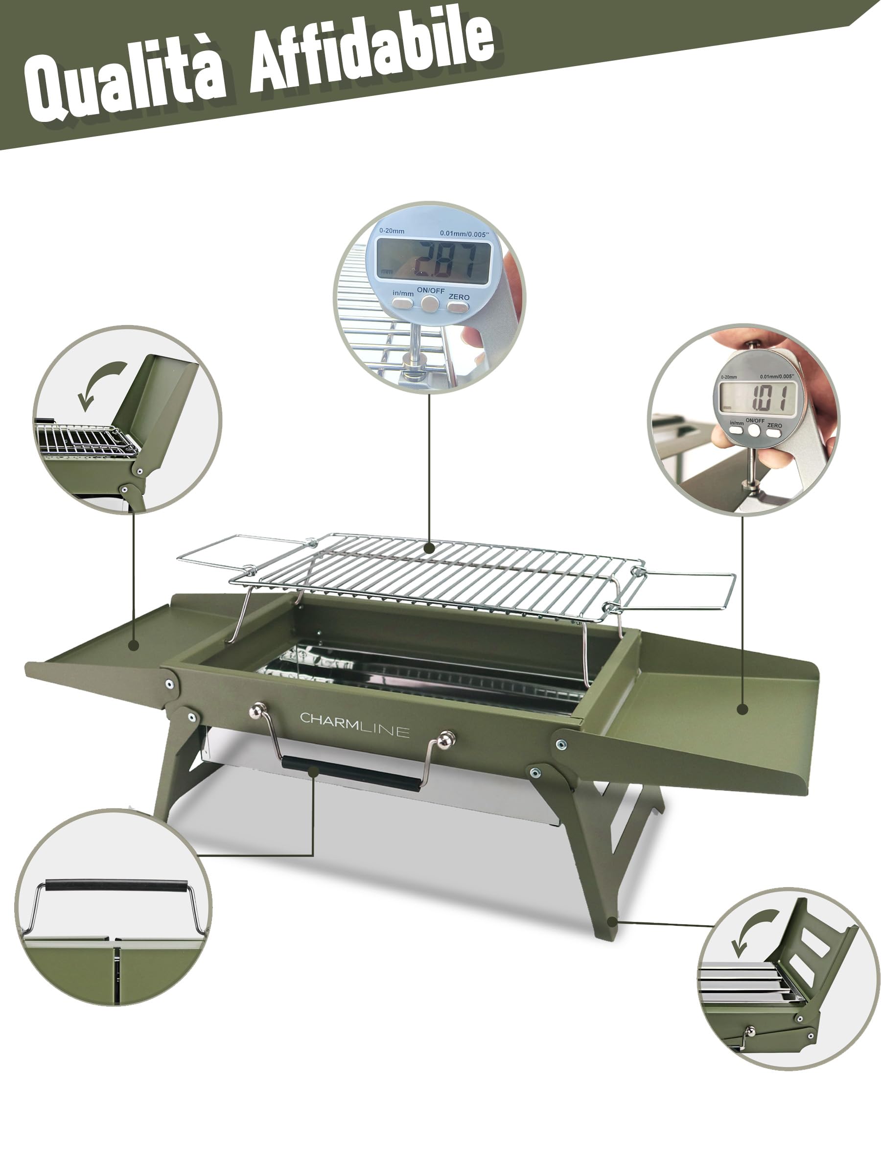 Charmline Griglia a Carbone Portatile Pieghevole 34x23 cm, BBQ Compatta per Campeggio Picnic Giardino