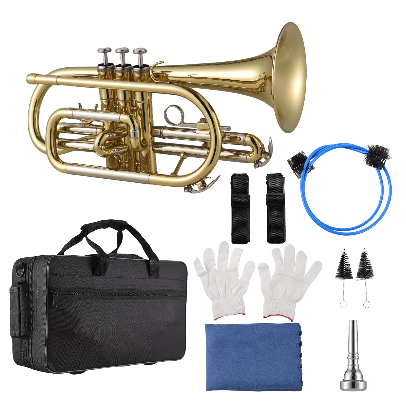 Cornet en Laiton Sib Peinture de pour Instrument en Laiton Or Cornet en Laiton Professionnel avec étui de Transport Chiffon de Nettoyage Brosses pour étudiants et Débutants